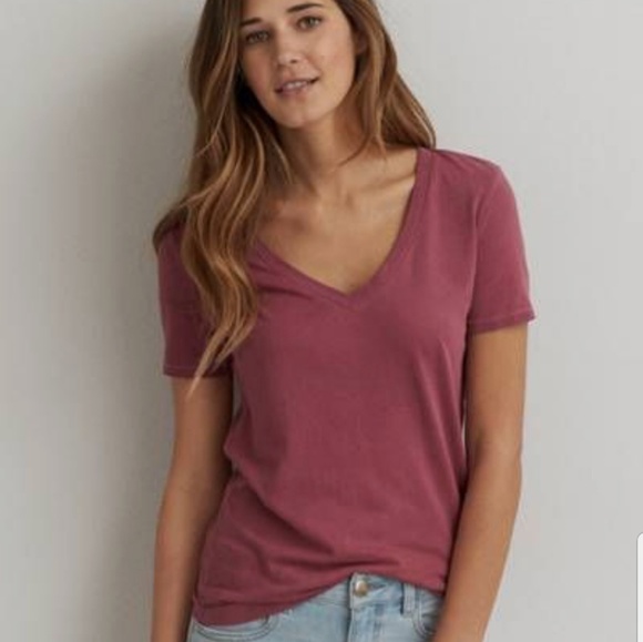 American Eagle Outfitters Tops - AEO Soft & Sexy Maroon Vneck Tee